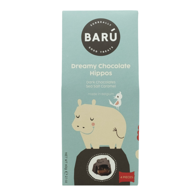 Barú Dreamy Hippos Donkere Chocolade Zeezout Karamel 4 Stuks