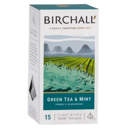 Birchall Groene Thee & Munt – 15 plantaardige piramide theezakjes