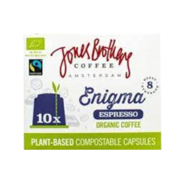 Jones Brothers Enigma Espresso compostable coffee capsules for use in your Nespresso®